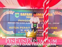 -angdam XVIII/Ksr dan Ibu Ketua Persit KCK Daerah XVIII/Ksr Melakukan Safari Ramadhan 1445 H/2024 M di Korem 181/PVT-