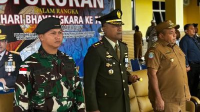 Satgas Pamtas RI-PNG Kewilayahan Papua Barat Daya Yonif 762/VYS Hadiri Upacara Bhayangkara ke-78