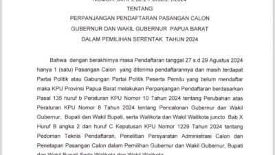 KPU Papua Barat Perpanjang Pendaftaran Calon Gubernur dan Wakil Gubernur 2024